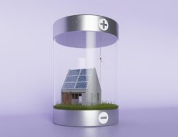 Hus med solpaneler i batteri