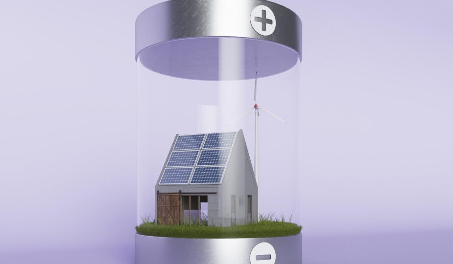 Hus med solpaneler i batteri